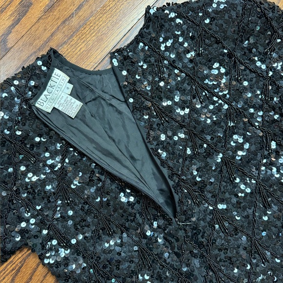 Vintage Black Tie Oleg Cassini Mini Beaded Sequin Dress sz 4 - Picture 7 of 8